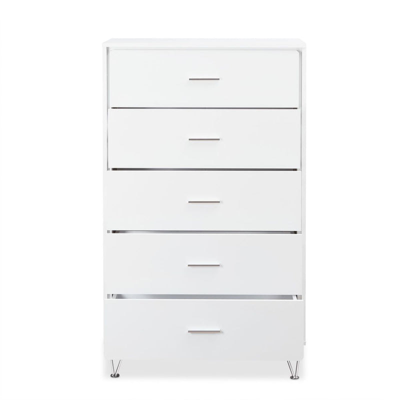 5 Drawers Chest Wood Cabinet with Metal Foots  in White