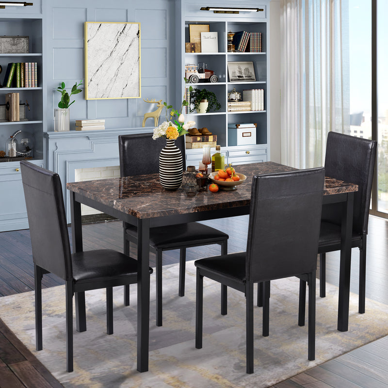 5Pcs Dining Set Kitchen Table Set Dining Table and 4 Leather Chairs