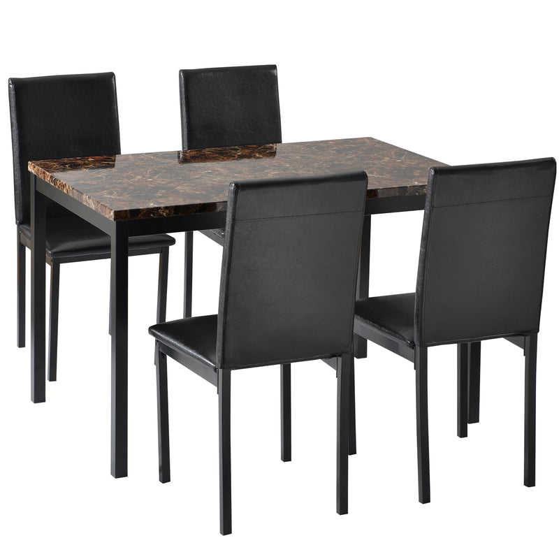 5Pcs Dining Set Kitchen Table Set Dining Table and 4 Leather Chairs