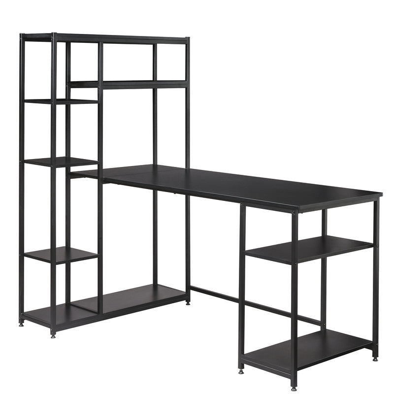 Office Computer desk with multiple storage shelves, Modern Large Office Desk with Bookshelf and storage space