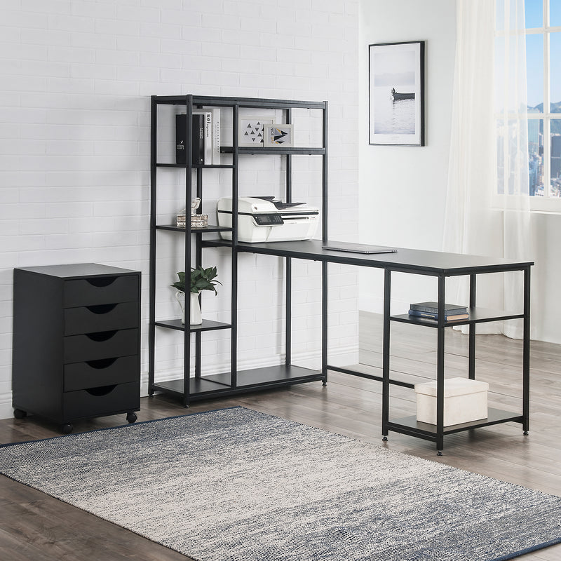 Office Computer desk with multiple storage shelves, Modern Large Office Desk with Bookshelf and storage space