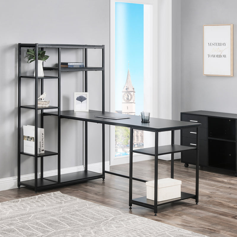 Office Computer desk with multiple storage shelves, Modern Large Office Desk with Bookshelf and storage space