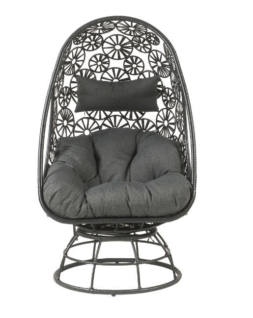 Patio Lounge Chair & Side Table, Clear Glass, Charcaol Fabric & Black Wicker