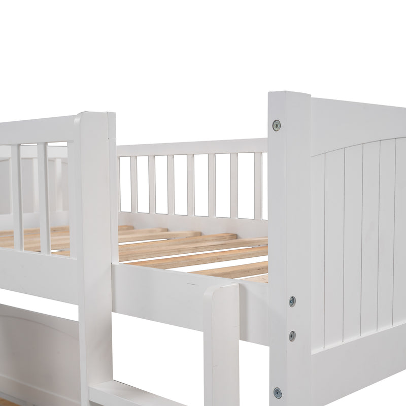 Twin Size Bunk Bed with a Loft Bed attached, with Two Drawers