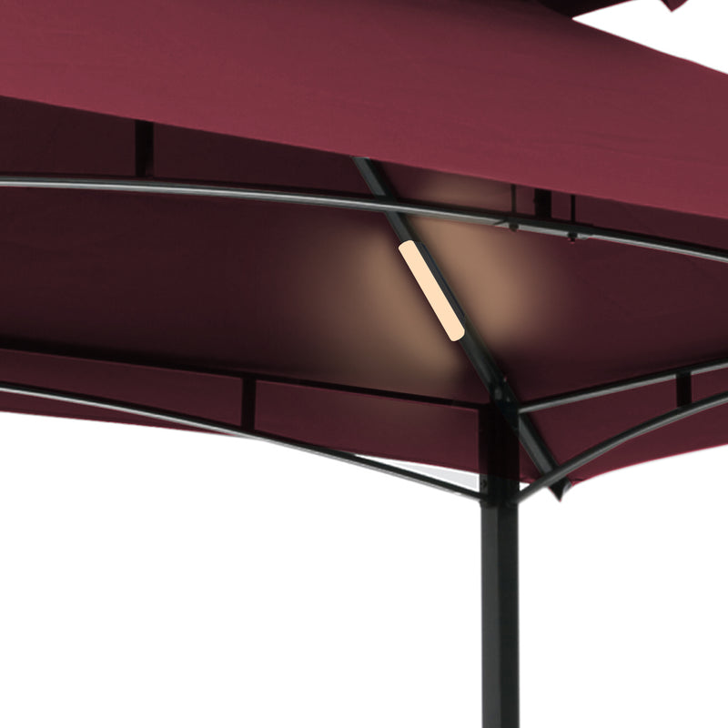 Outdoor Grill Gazebo With Light, 8 x 5 Ft Shelter Tent, Double Tier Soft Top Canopy And Steel Frame With Hook And Bar Counters, Burgundy