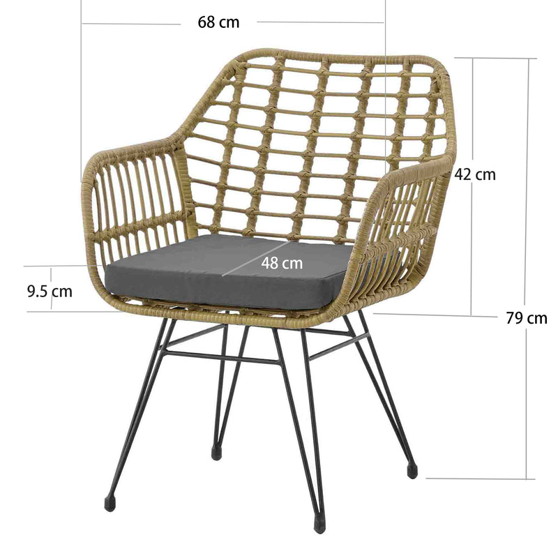 Modern Rattan Coffee Chair Table Set 3 PCS, Outdoor Furniture Rattan Chair,Garden Set（Two Chair + One Table）