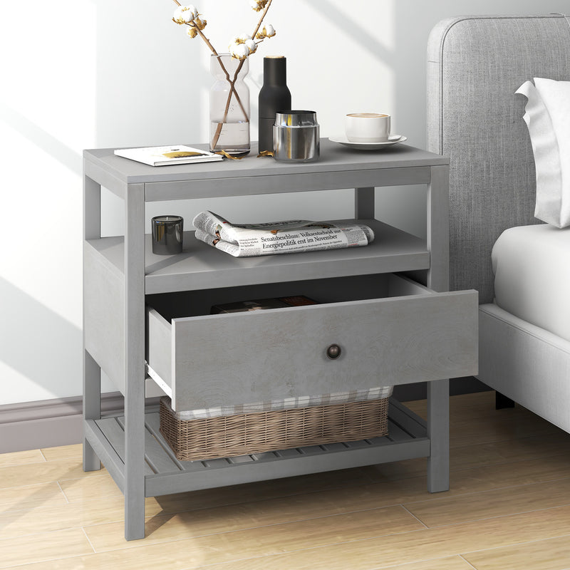 Modern Wooden Nightstand with Drawers Storage for Living Room/Bedroom, Gray