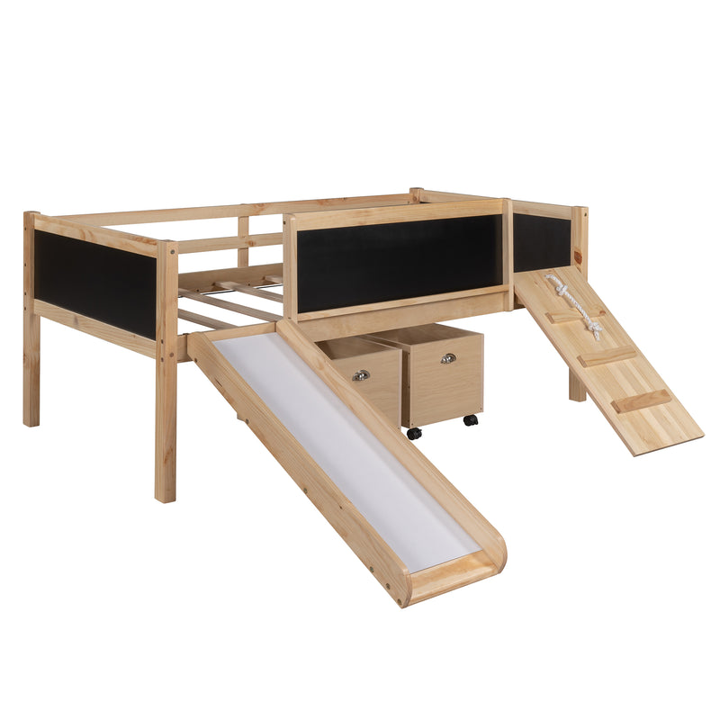 Twin size Loft Bed Wood Bed with Two Storage Boxes