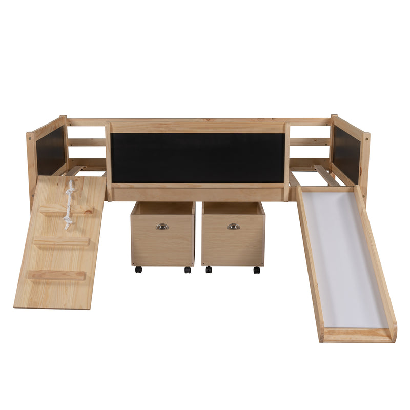 Twin size Loft Bed Wood Bed with Two Storage Boxes