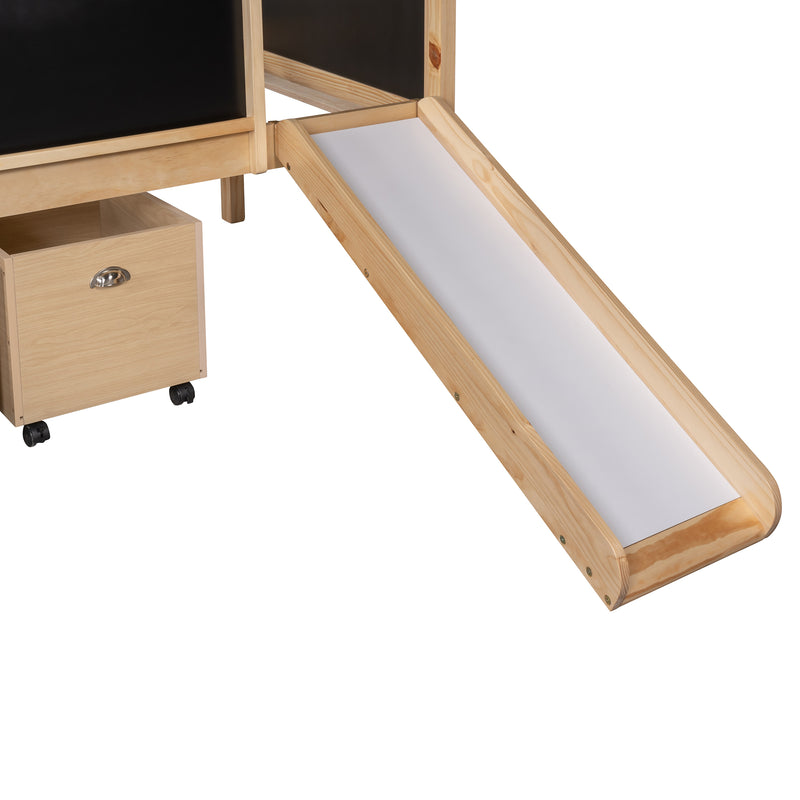 Twin size Loft Bed Wood Bed with Two Storage Boxes