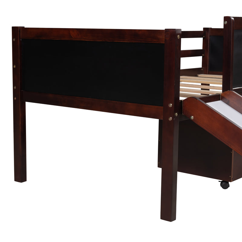 Twin size Loft Bed Wood Bed with Two Storage Boxes