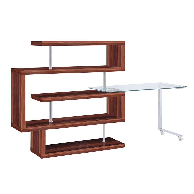 Desk w/Shelf, Clear Glass, Walnut & Chrome Finish