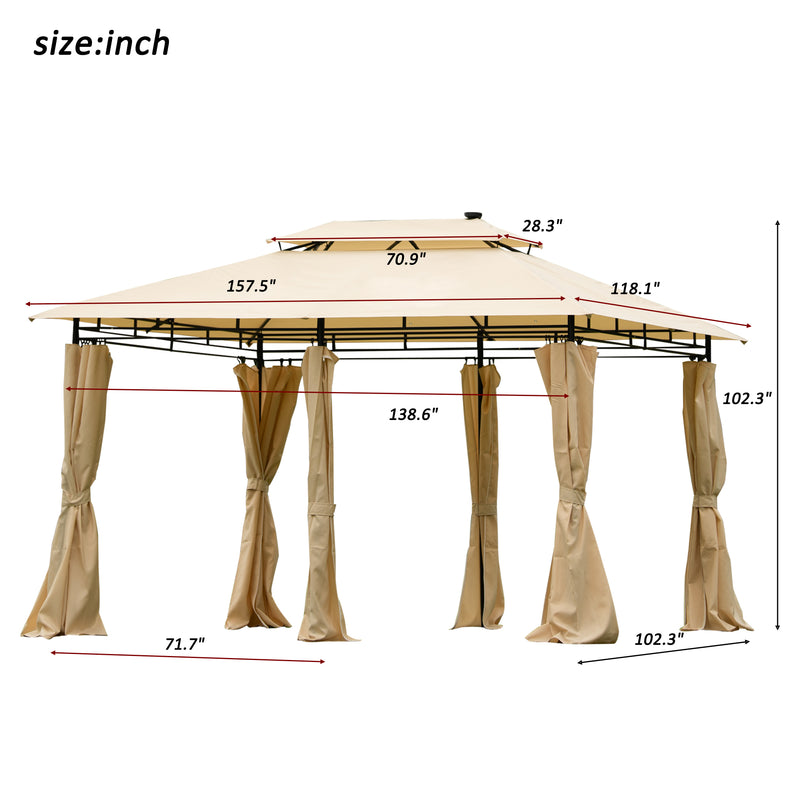 Outdoor Gazebo Steel Fabric Rectangle Soft Top Gazebo，Outdoor Patio Dome Gazebo with Removable Curtains