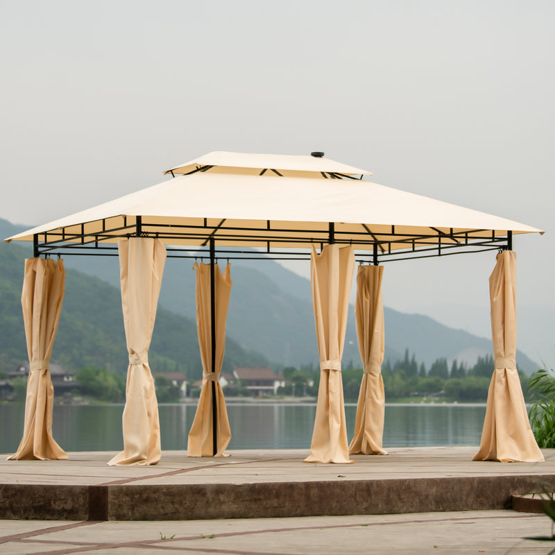 Outdoor Gazebo Steel Fabric Rectangle Soft Top Gazebo，Outdoor Patio Dome Gazebo with Removable Curtains