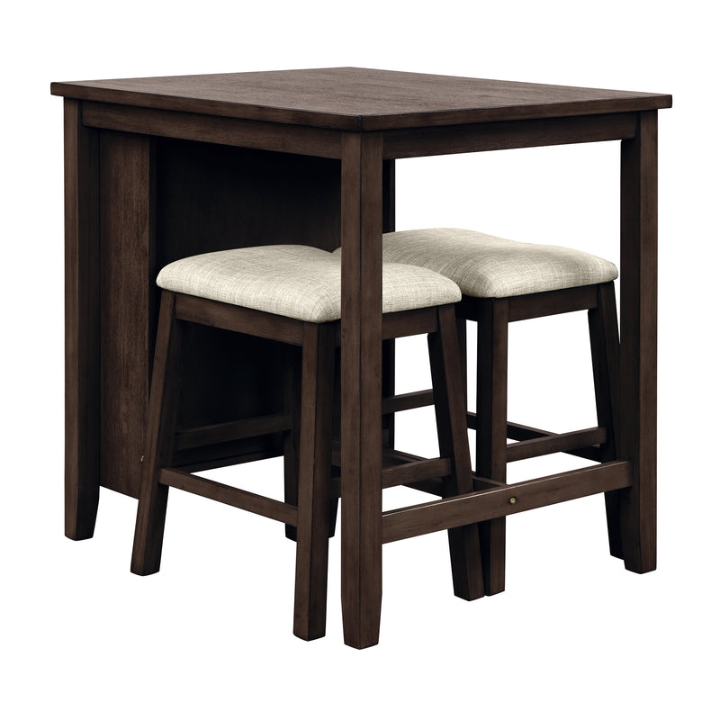 3 Piece Square Dining Table with Padded Stools, Table Set with Storage Shelf,Brown