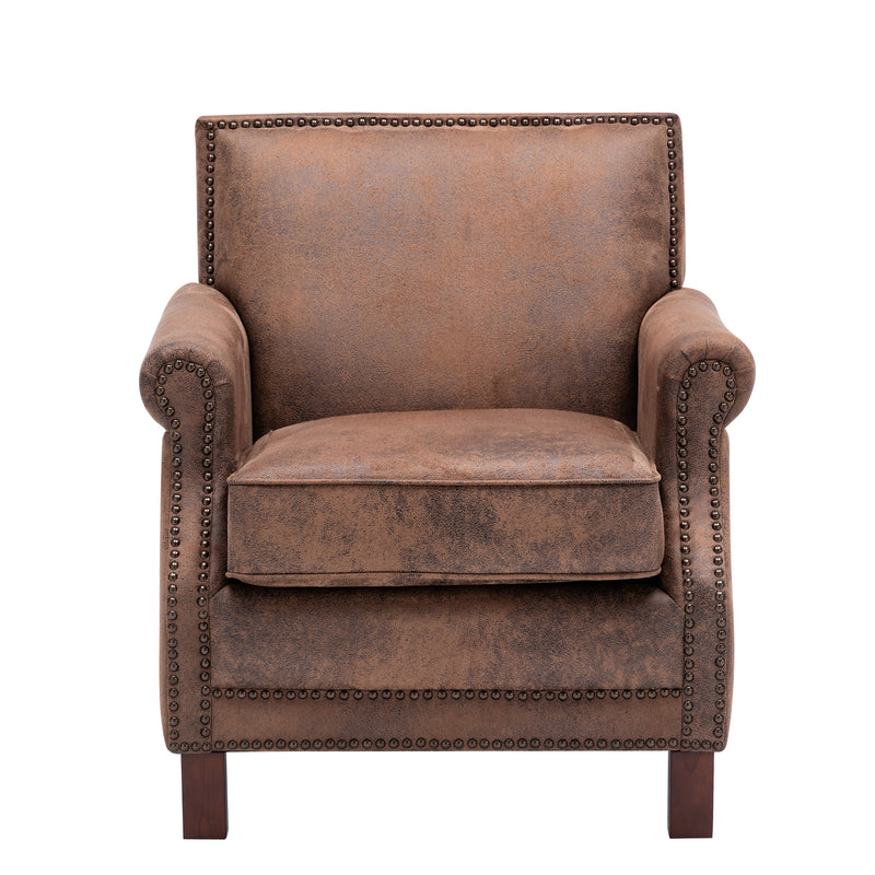 Living Traditional Upholstered PU Leather Club Chair with Nailhead Trim