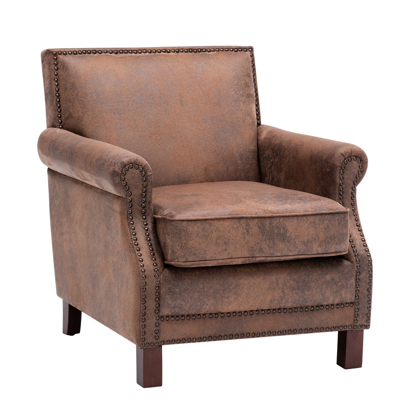 Living Traditional Upholstered PU Leather Club Chair with Nailhead Trim