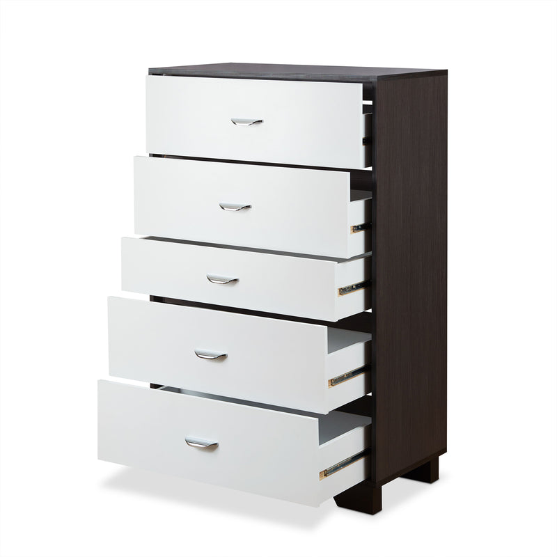 5 Drawers Cabinet Chest in White & Espresso