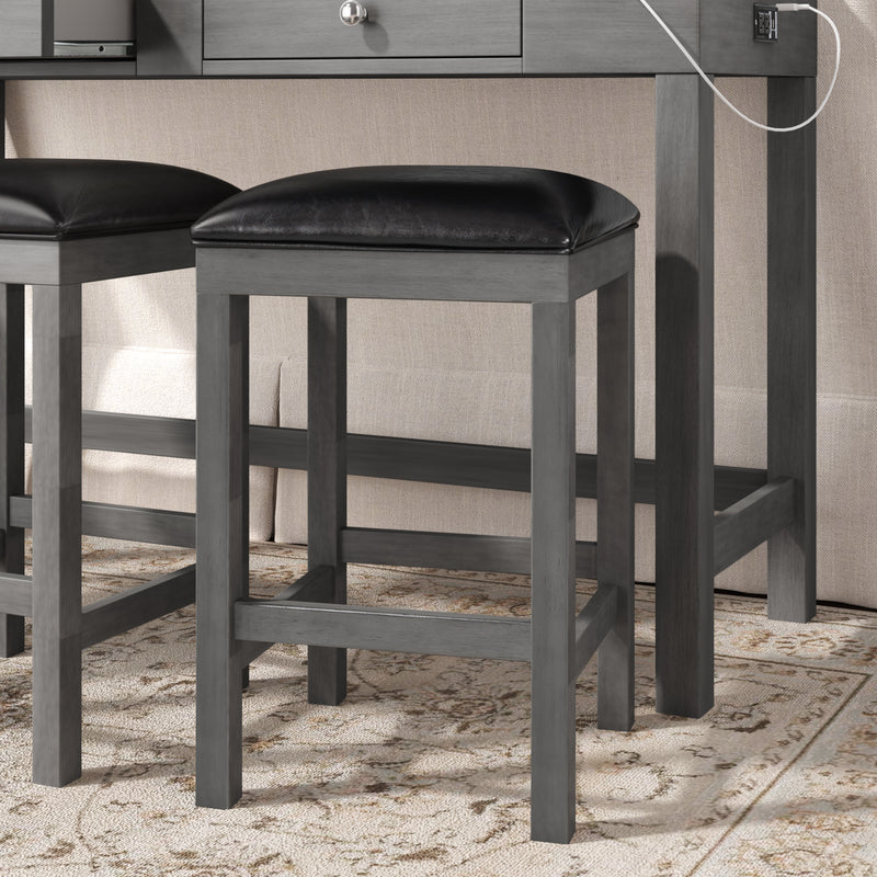 4-Piece Counter Height Table Set with Socket and Leather Padded Stools