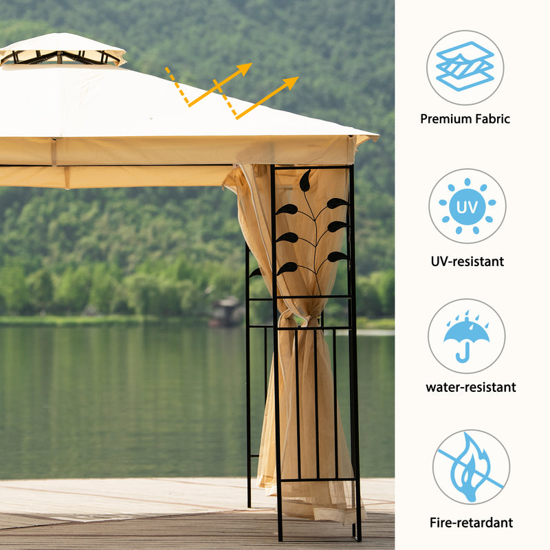 10Ft. Lx10Ft. W Outdoor Steel Vented Dome Top Patio Gazebo with Netting for Backyard, Poolside and Deck, Beige