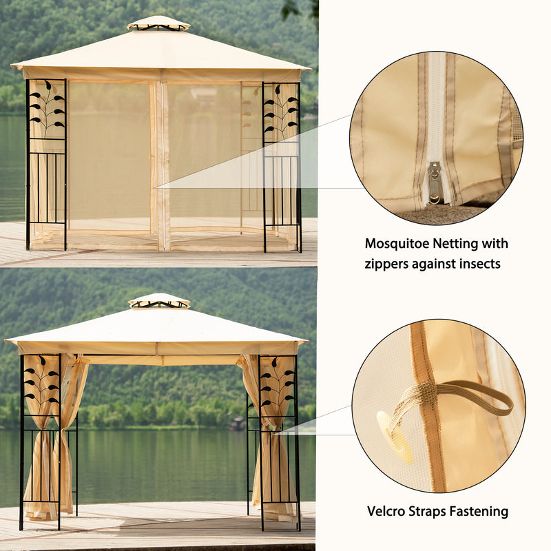 10Ft. Lx10Ft. W Outdoor Steel Vented Dome Top Patio Gazebo with Netting for Backyard, Poolside and Deck, Beige
