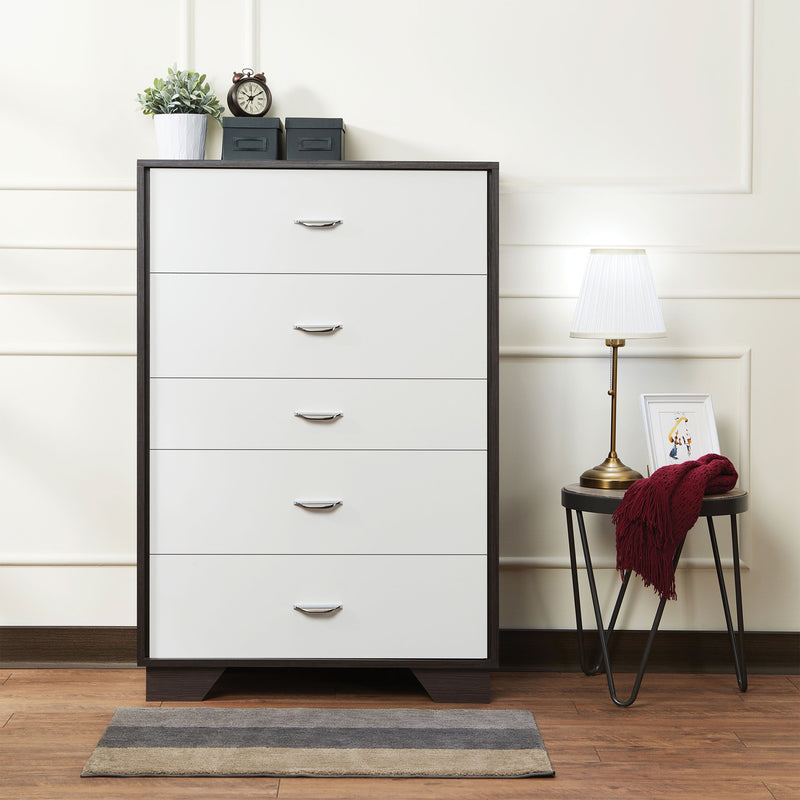 5 Drawers Cabinet Chest in White & Espresso