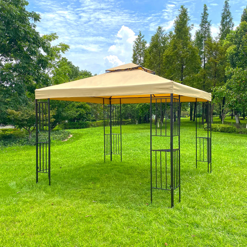 10x10Ft Outdoor Patio Gazebo Canopy Tent With Ventilated Double Roof And Mosquito Net(Detachable Mesh Screen On All Sides),Suitable for Lawn, Garden, Backyard and Deck,Beige Top