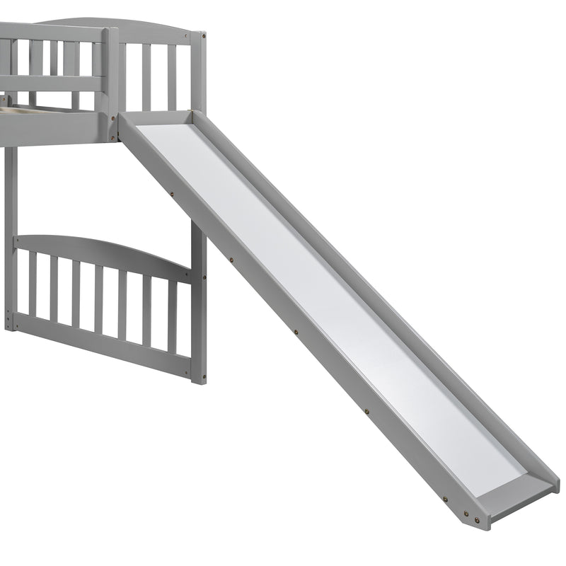 Stairway Twin Size Loft Bed with Two Drawers and Slide, Gray,White