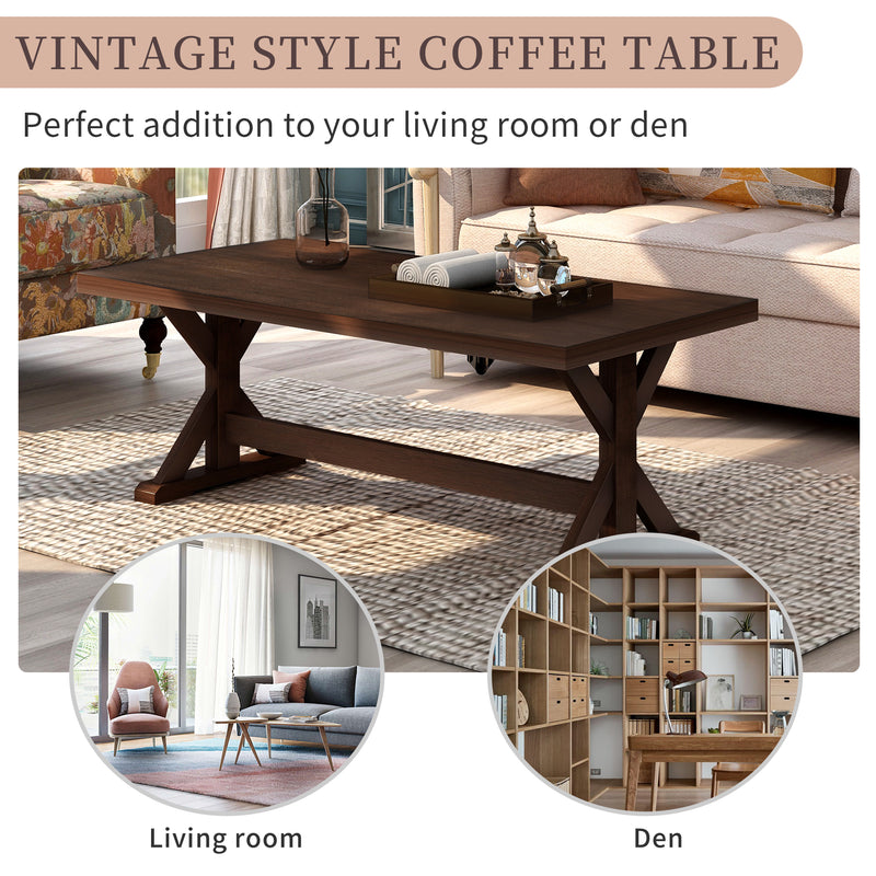 Livingroom Set Vintage Style Easy Assembly 47.25” Coffee Table Cocktail Table with Firm Structure