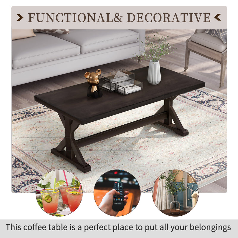Livingroom Set Vintage Style Easy Assembly 47.25” Coffee Table Cocktail Table with Firm Structure