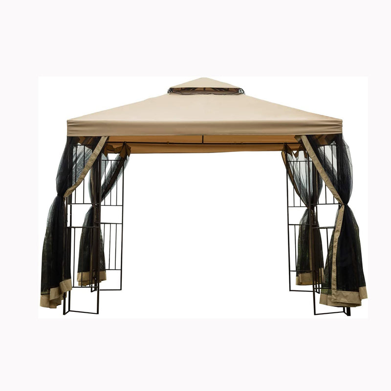 10x10Ft Outdoor Patio Gazebo Canopy Tent With Ventilated Double Roof And Mosquito Net(Detachable Mesh Screen On All Sides),Suitable for Lawn, Garden, Backyard and Deck,Beige Top