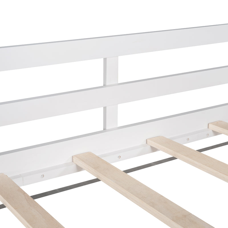 Twin Over Twin Bunk Bed Wood Bed with Roof, Window, Guardrail, Ladder (White)