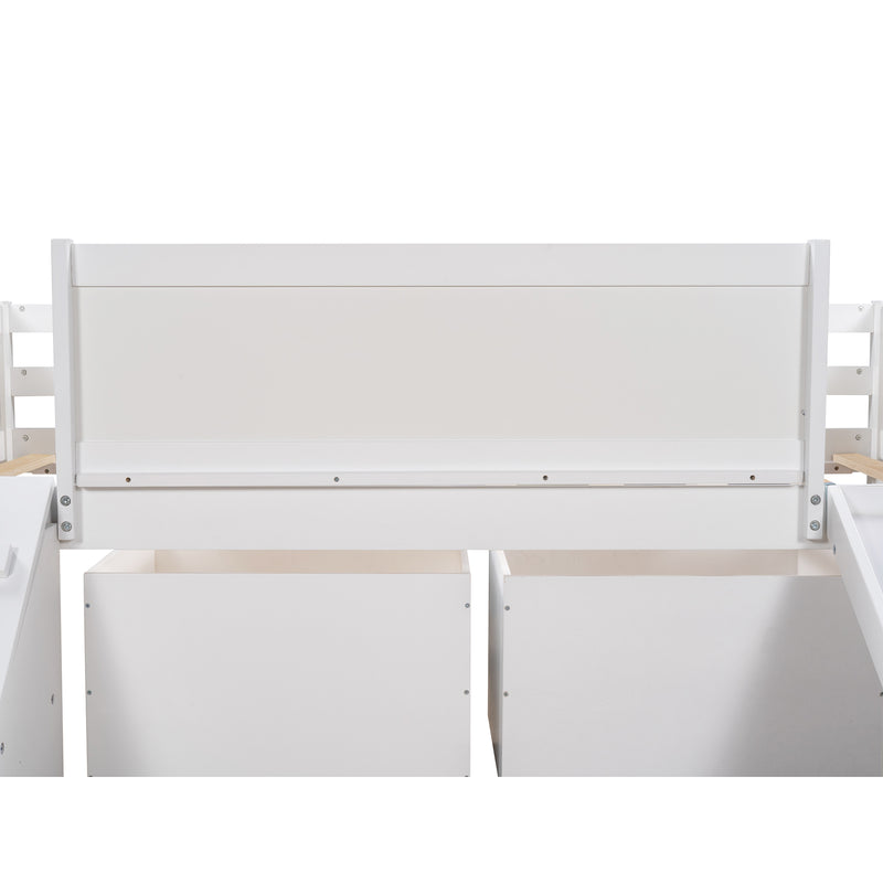 Twin size Low Loft Bed Wooden Bed with Two Storage Boxes