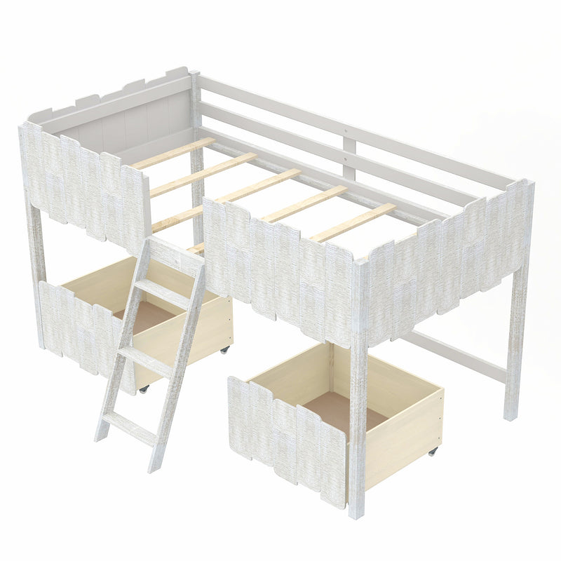 Twin Size Rustic Loft Bed with Two Drawers