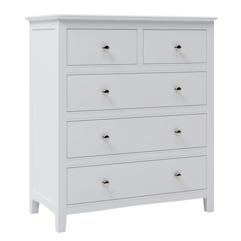 5 Drawers Solid Wood Chest in White