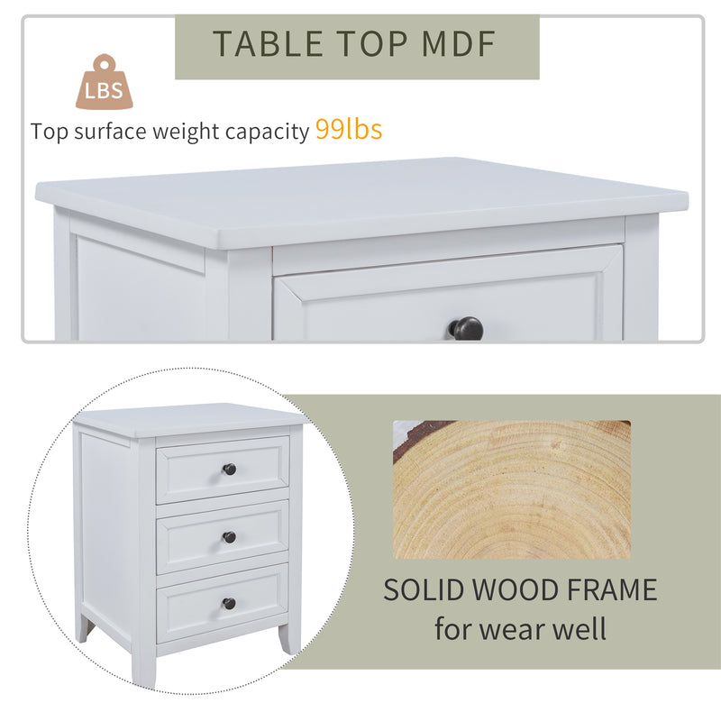 3-Drawer End Table Storage Wood Cabinet ，Solid wood frame