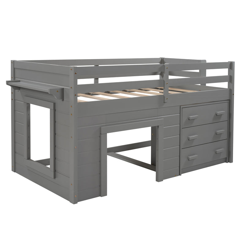 Twin Size Loft Bed with Cabinet and Shelf