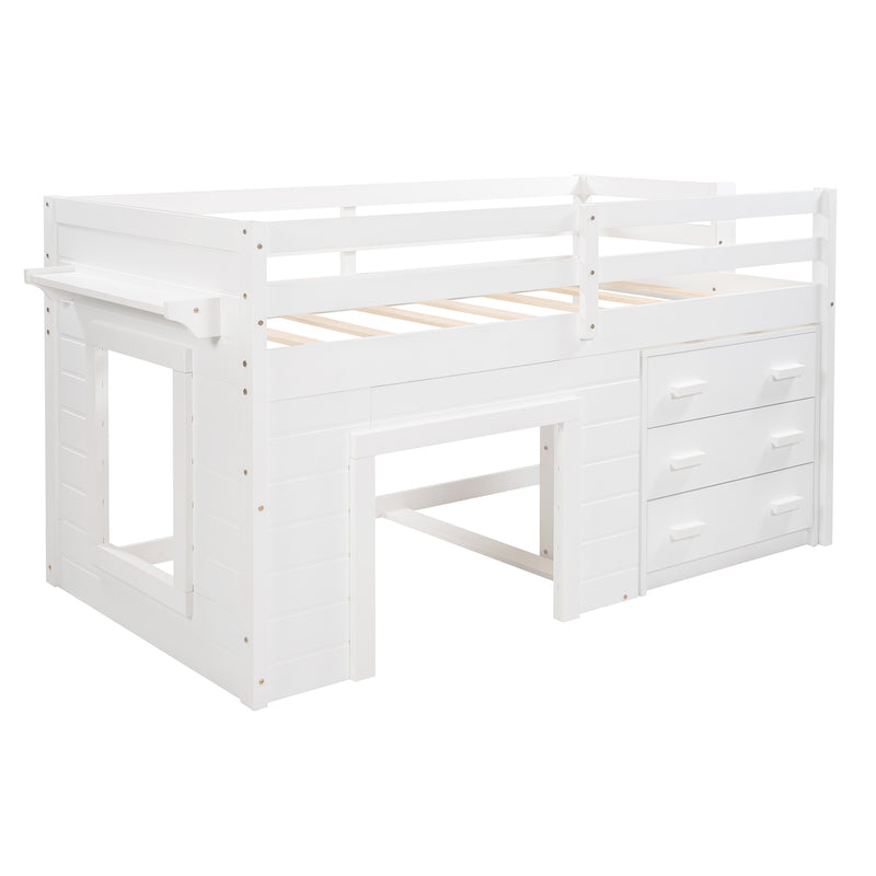 Twin Size Loft Bed with Cabinet and Shelf