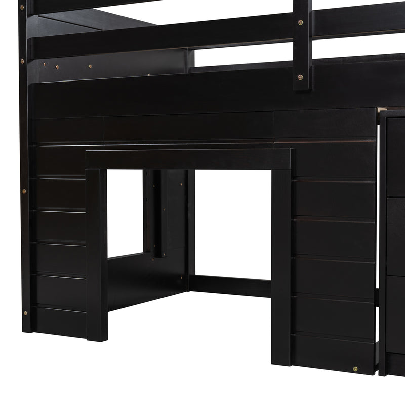 Twin Size Loft Bed with Cabinet and Shelf