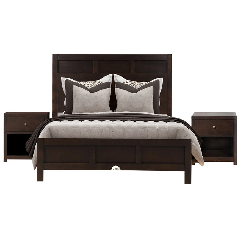 Classic Rich Brown 3 Pieces King Bedroom Set (King Bed + Nightstand*2)