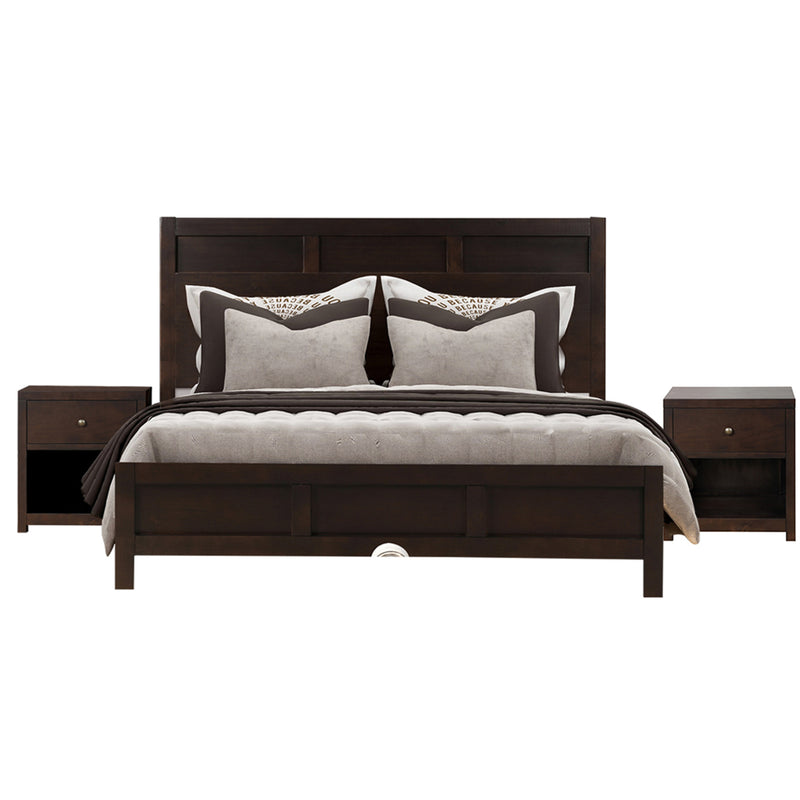 Classic Rich Brown 3 Pieces King Bedroom Set (King Bed + Nightstand*2)