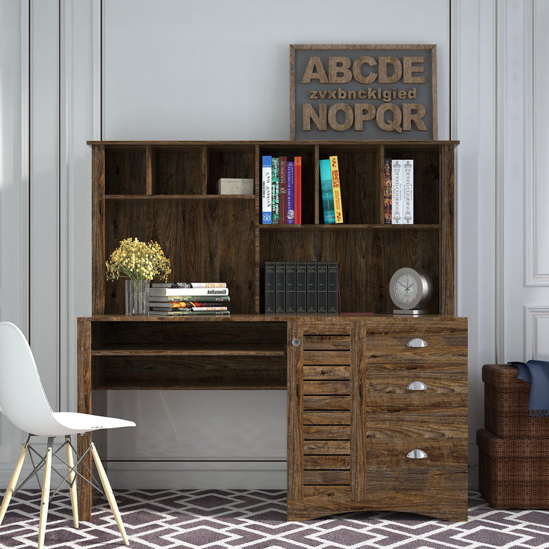 Home Office Computer Desk with Hutch,Antiqued Oak finish