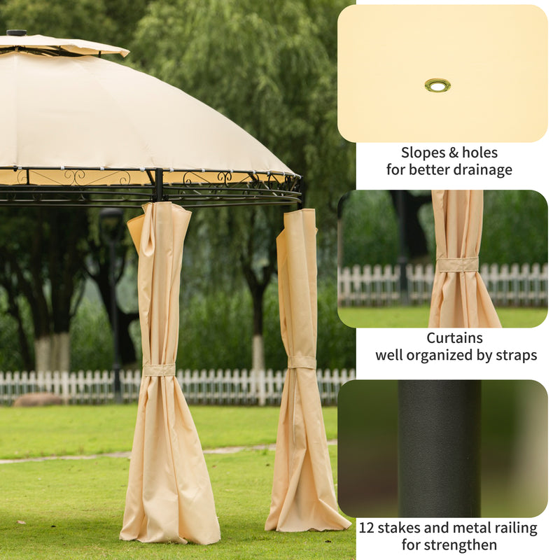 Outdoor Gazebo Steel Fabric Round Soft Top Gazebo，Outdoor Patio Dome Gazebo with Removable Curtains
