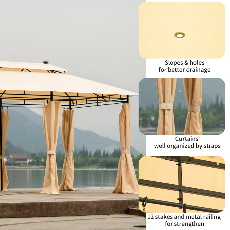 Outdoor Gazebo Steel Fabric Rectangle Soft Top Gazebo，Outdoor Patio Dome Gazebo with Removable Curtains