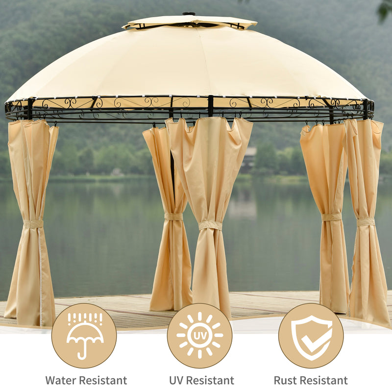 Outdoor Gazebo Steel Fabric Round Soft Top Gazebo，Outdoor Patio Dome Gazebo with Removable Curtains