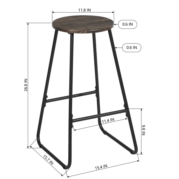 27 Inch Counter Height Bar Stools Set of 2, Armless Counter Stools MDF Seat with Metal Legs for Dining Room Kithchen Bar