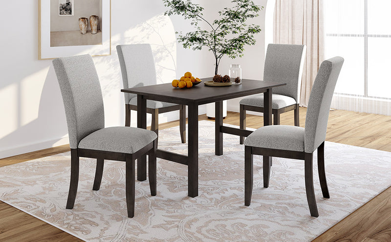 Farmhouse 5-Piece Wood Dining Table Set for 4, Kitchen Furniture Set with 4 Upholstered Dining Chairs for Small Places, Gray Table+Gray Chair