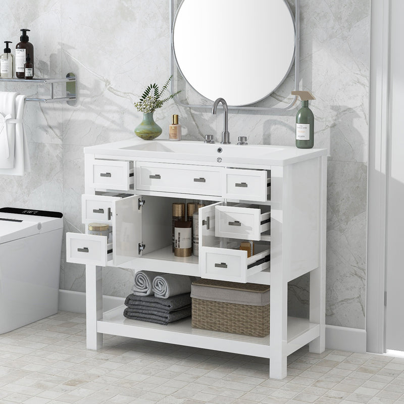 36'' Bathroom Vanity with Top Sink, Modern Bathroom Storage Cabinet with 2 Soft Closing Doors and 6 Drawers, Single Sink Bathroom Vanity