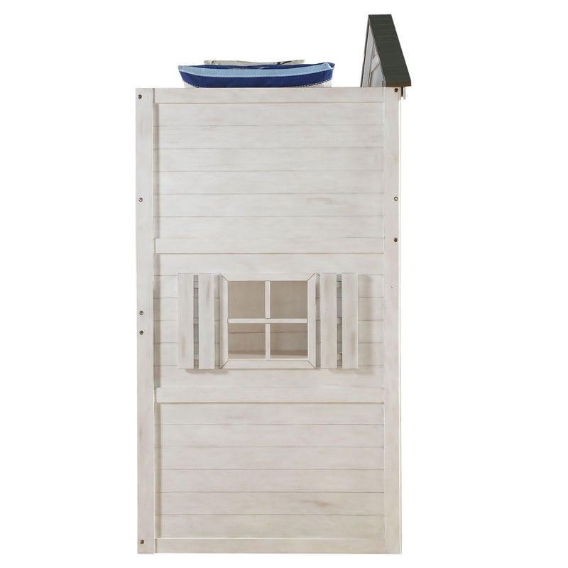 Tree House Loft Bed for Kids (Twin Size) in Weathered White & Washed Gray