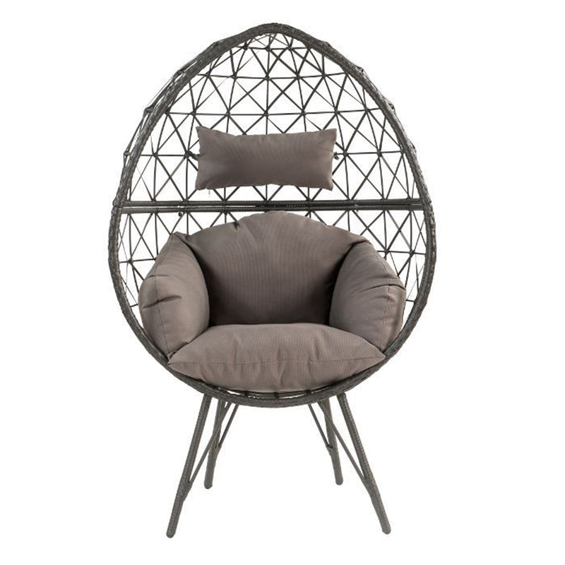 Patio Lounge Chair, Light Gray Fabric & Black Wicker